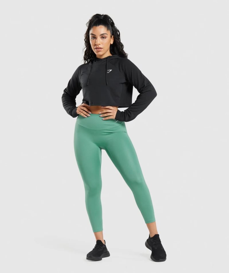 Bluzy Z Kapturem Gymshark Treningowe Cropped Damskie Czarne | PL 836AOY